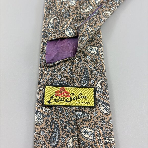 70's Oleg Cassini Eric Salm Chicago Tan / White Paisley Men's Tie 3 1/4" x 59" - Picture 3 of 4